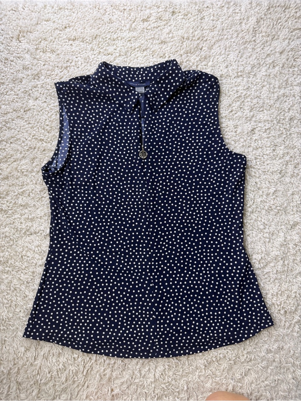 Tommy Hilfiger Small Polka Dot Sleeveless Zip Mock Collar Top NWT - Picture 1 of 6